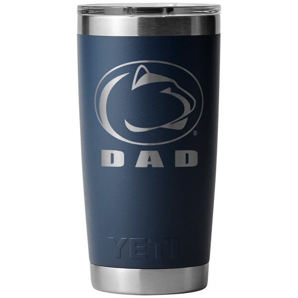 Yeti Rambler 20oz navy tumbler with Penn State Athletic Logo and Dad